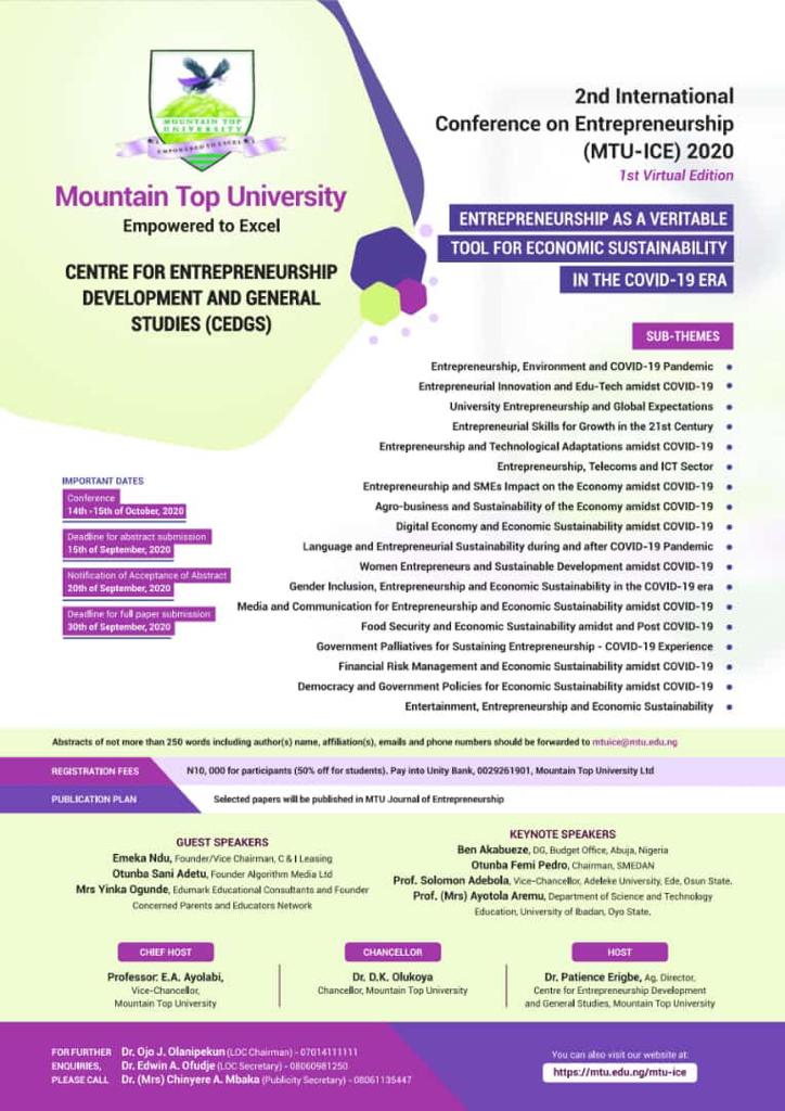 Entrepreneurship as a Veritable Tool for Economic Sustainability in the COVID-19 Era